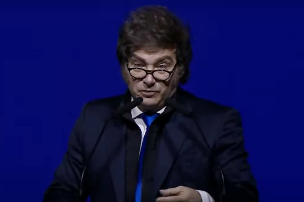 El presidente Javier Milei durante su discurso en la Fundación Faro