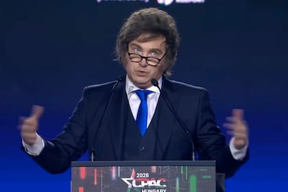 El presidente Javier Milei durante su discurso en la CPAC.