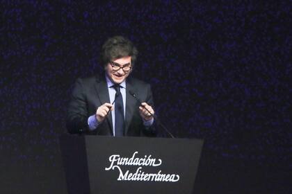 El presidente Javier Milei, durante un discurso en la Fundación Mediterránea, en Córdoba