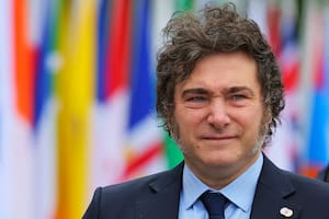 El presidente Javier Milei durante una gira internacional (AFP)