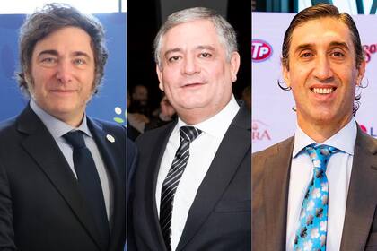 El presidente Javier Milei, el sindicalista del Correo Alberto Cejas, y Camilo Baldini, director de Correo Argentino