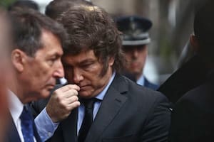 El presidente Javier Milei en el al acto por el aniversario del atentado a la Embajada de Israel