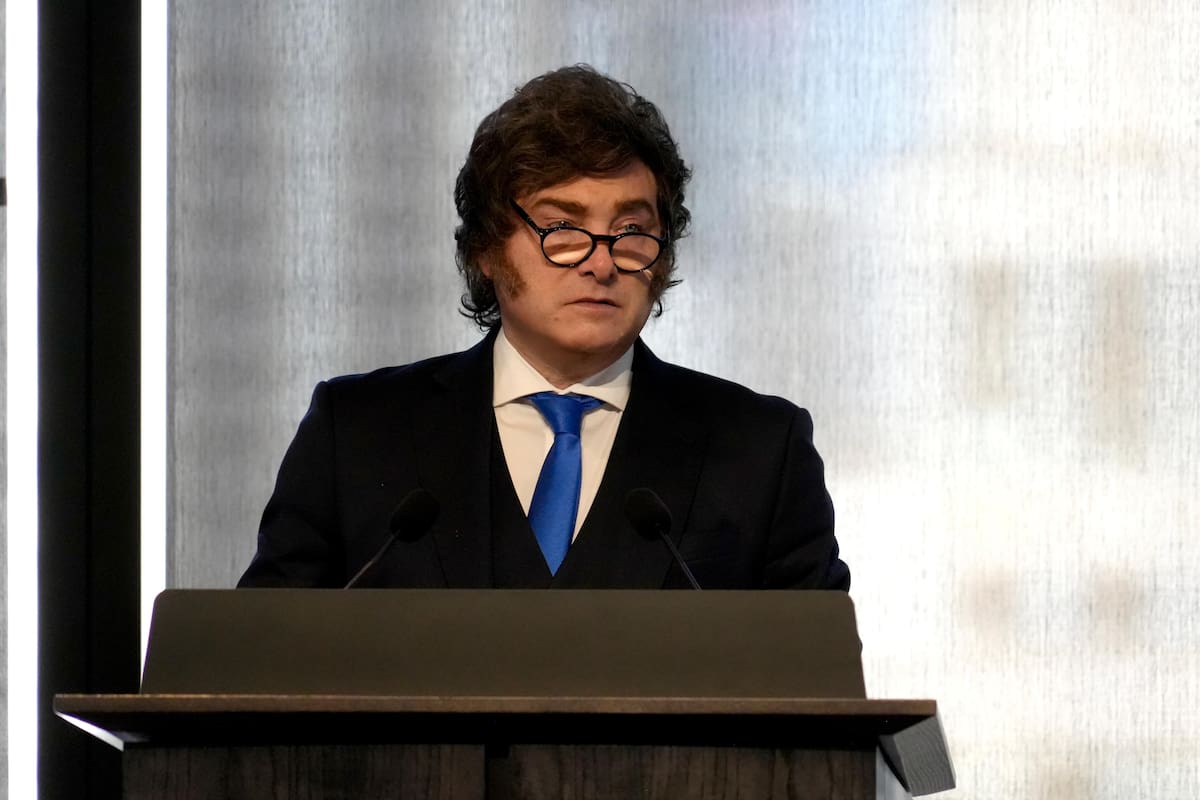 El presidente Javier Milei en el nuevo edificio del JP Morgan Chase, sobre Park Avenue, en Nueva York, durante el inicio del Argentina Week