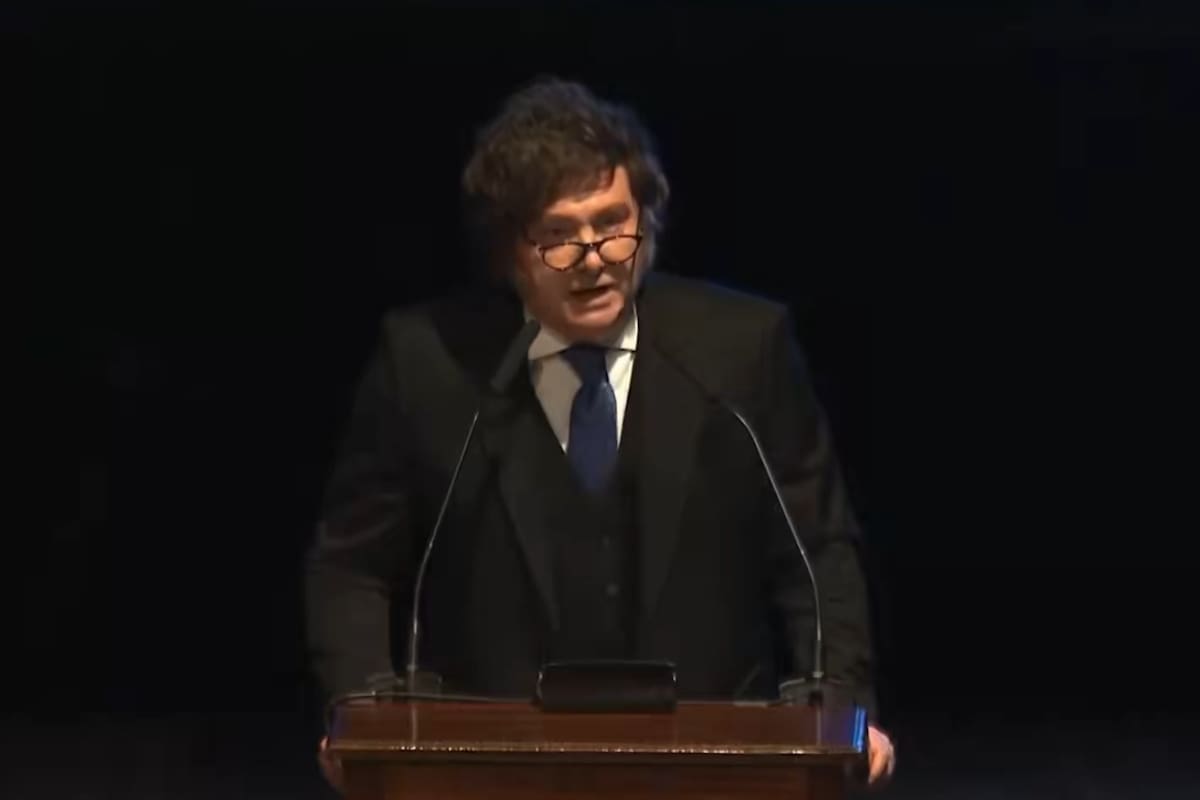 El presidente Javier Milei en el Palacio Libertad, en el acto de homenaje al Rebe de Lubavitch