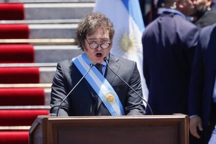 El presidente Javier Milei, en las escalinatas del Congreso de la Nación