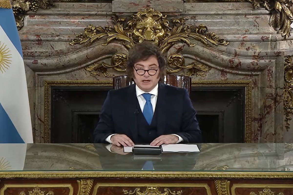 El presidente Javier Milei, en su cadena nacional del jueves