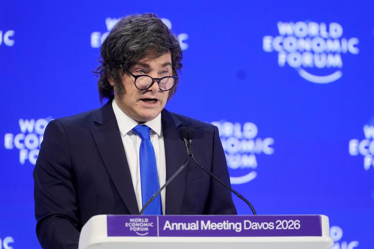 El presidente Javier Milei en su discurso de esta tarde en el Foro de Davos