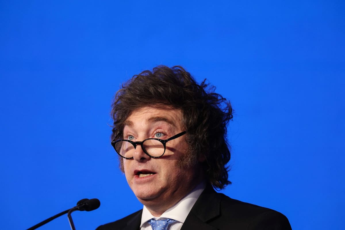 El presidente Javier Milei en su discurso en la Conferencia Anual del Instituto Milken, en Los Ángeles.
