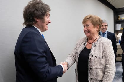El Presidente Javier Milei, en un encuentro con la directora gerente del Fondo Monetario Internacional (FMI), Kristalina Georgieva, en Nueva York