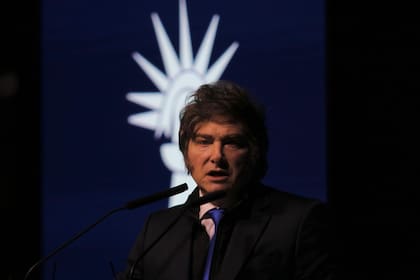 El presidente Javier Milei en un encuentro de la Fundación Faro, en 2025