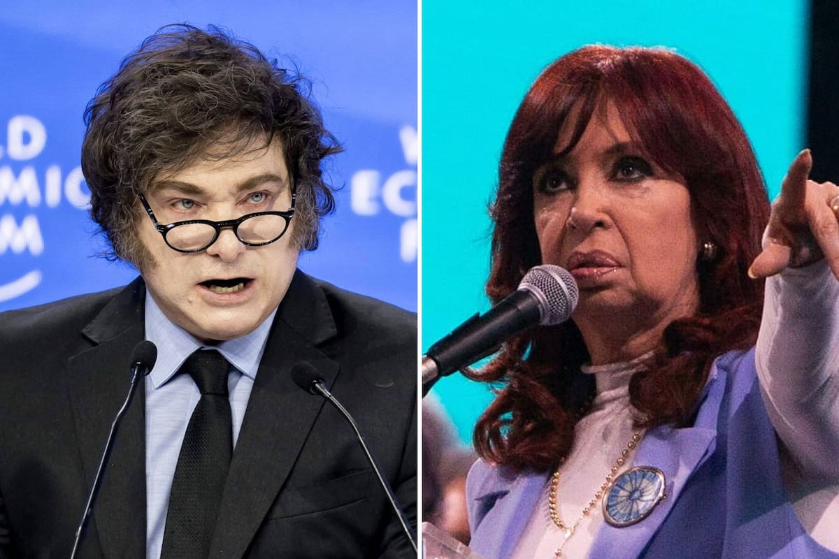 El presidente Javier Milei junto a la exvicepresidenta y titular del PJ, Cristina Kirchner