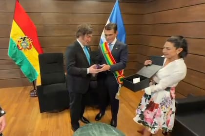 El presidente Javier Milei, junto al flamante mandatario de Bolivia, Rodrigo Paz, tras su asunción