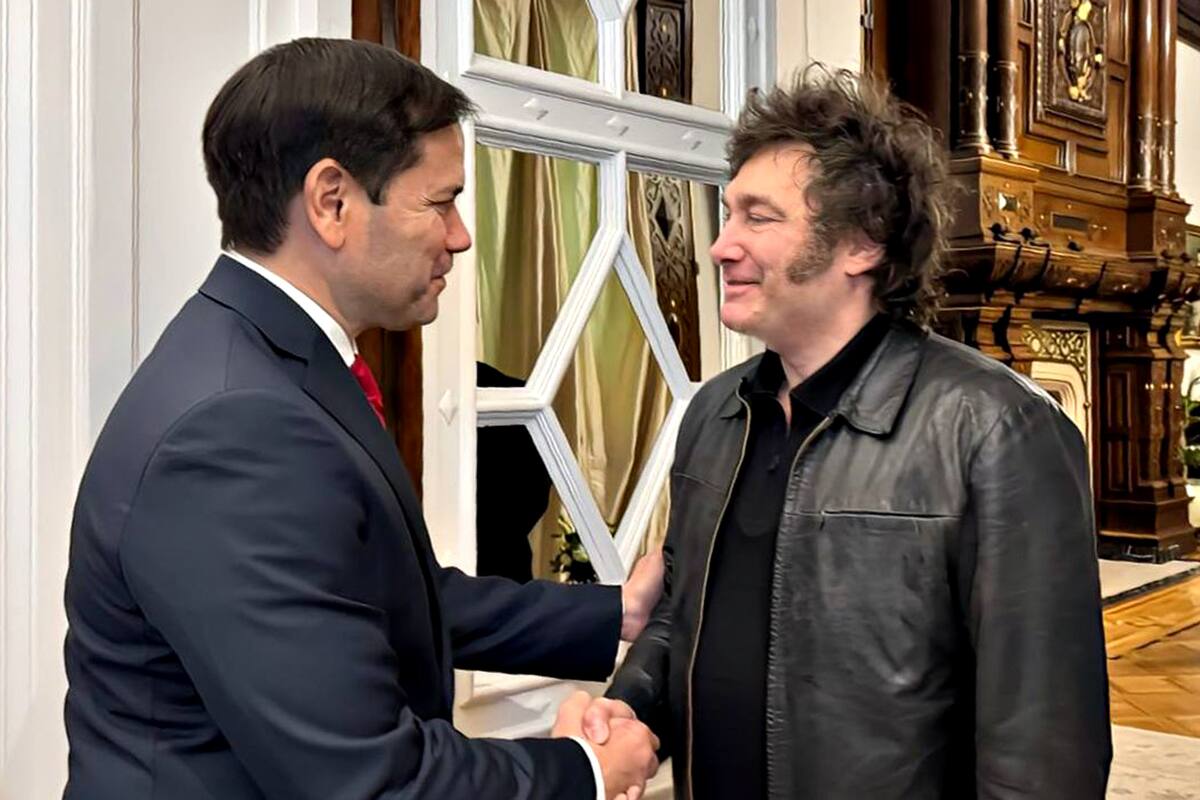 El Presidente Javier Milei junto al secretario de Estado Marco Rubio en Casa Rosada durante su visita en 2024