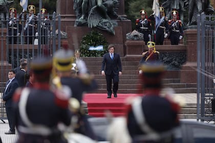 El presidente Javier Milei participa hoy, miércoles 25 de febrero de 2026, en un acto en la Plaza San Martín del barrio porteño de Retiro para conmemorar el 248° aniversario del natalicio de José de San Martín