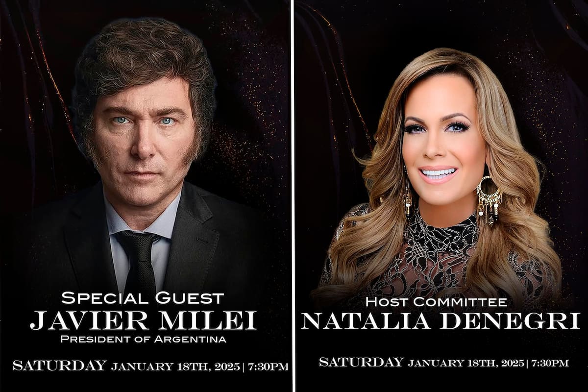 El presidente Javier Milei será el invitado especial de la gala hispana previa a la asunción de Donald Trump, que se llevará a cabo el sábado 18 de enero en Washington D.C., donde también participará Natalia Denegri como miembro del Host Committee