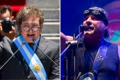El presidente Javier Milei y el líder de La Renga, el cantante y guitarrista Gustavo "Chizzo" Nápoli