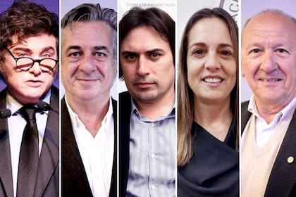El presidente Javier Milei y los integrantes de la Mesa de Enlace: Nicolás Pino (SRA), Lucas Magnano (Coninagro), Andrea Sarnari (Federación Agraria) y Carlos Castagnani (CRA)