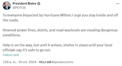 El presidente Joe Biden pide a los residentes de Florida permanecer en zonas seguras