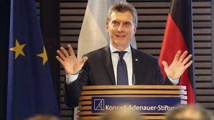 El presidente, Mauricio Macri, durante su intervención en la Fundación Konrad Adnauer en Berlín