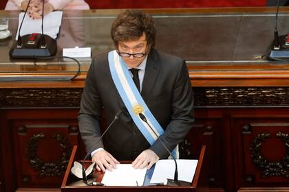 El presidente Milei durante el discurso del 1° de marzo ante la Asamblea Legislativa