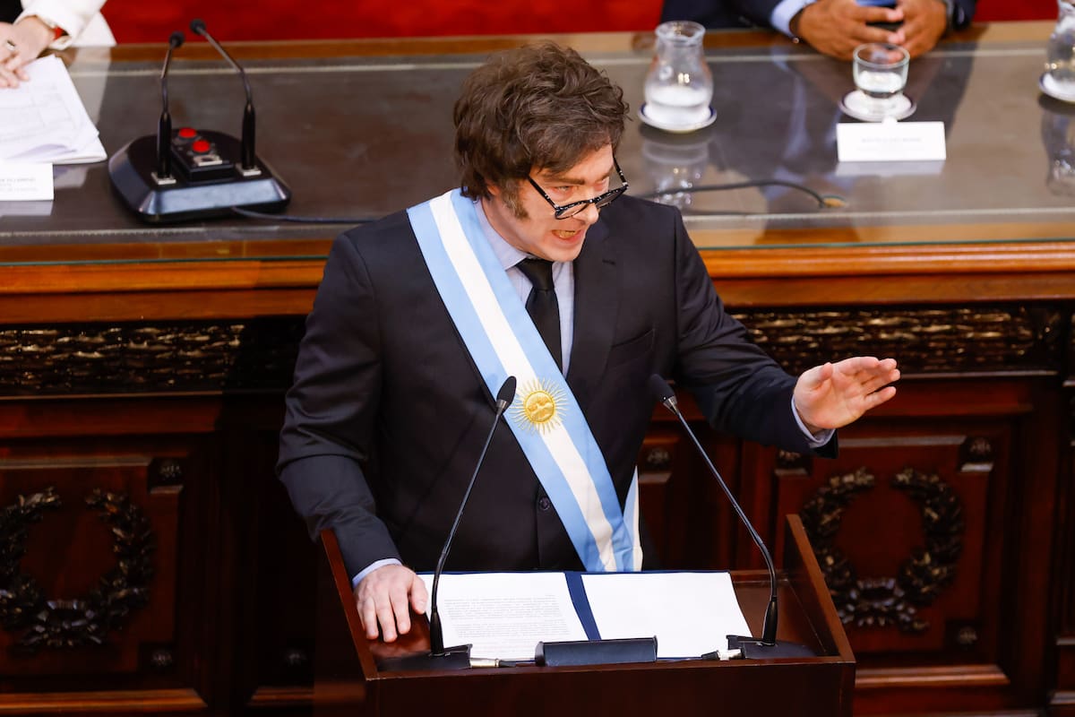 El presidente Milei en el Congreso durante la apertura de las sesiones ordinarias