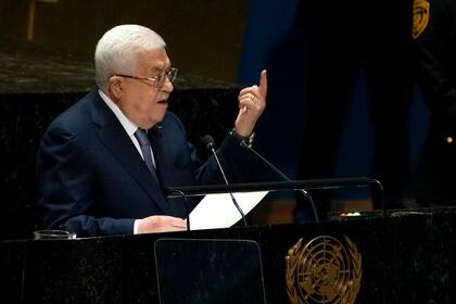 El presidente palestino Mahmud Abás en su discurso en la 78va sesión de la Asamblea General de las Naciones Unidas, jueves 21 de septiembre de 2023. (AP Foto/Craig Ruttle)