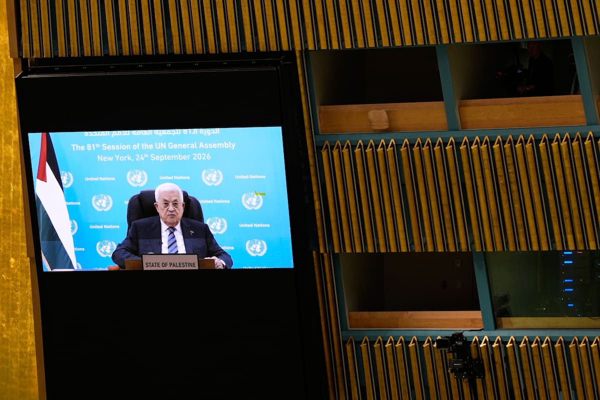 El presidente palestino Mahmud Abás habla por video ante la Asamblea General de las Naciones Unidas