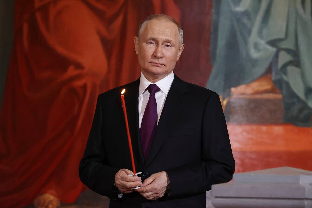 El presidente ruso, Vladimir Putin, en un evento en Moscú el 15 de abril de 2023. (Sergei Karpukhin, Sputnik, Kremlin Pool Photo via AP)