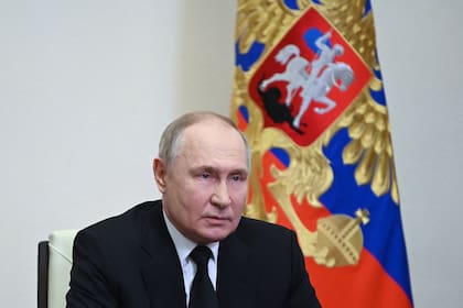 El presidente ruso Vladimir Putin pronuncia su discurso en Moscú el 23 de marzo de 2024, el día después del ataque en Moscú