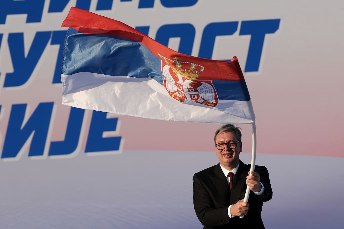 El presidente serbio Aleksandar Vucic en un evento en Belgrado el 27 de junio del 2026. (AP foto/Dar