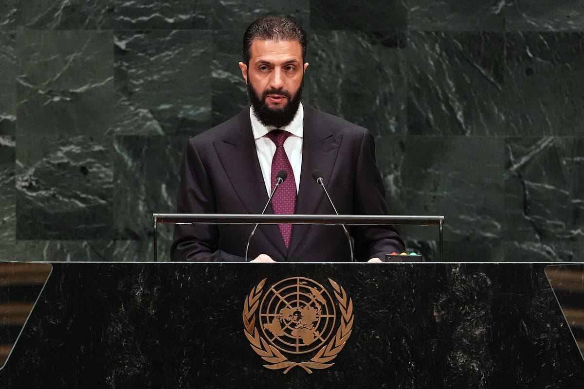 El presidente sirio Ahmed al-Sharaa en la Asamblea General de las Naciones Unidas en la sede del org