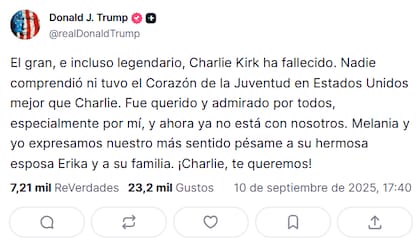 El presidente sostuvo que "nadie comprendió ni tuvo el Corazón de la Juventud en Estados Unidos" mejor que Charlie