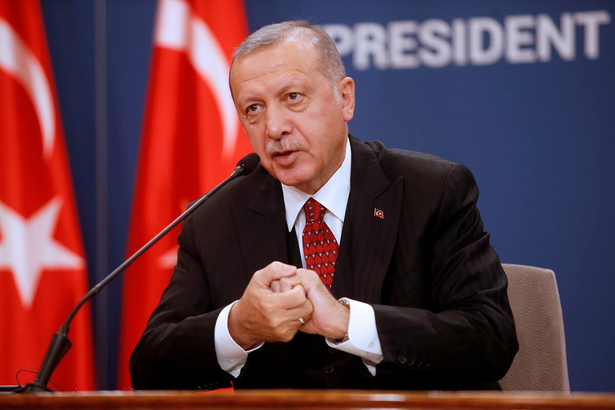 El presidente turco, Tayyip Erdogan, hoy durante una conferencia de prensa conjunta con el presidente de Serbia