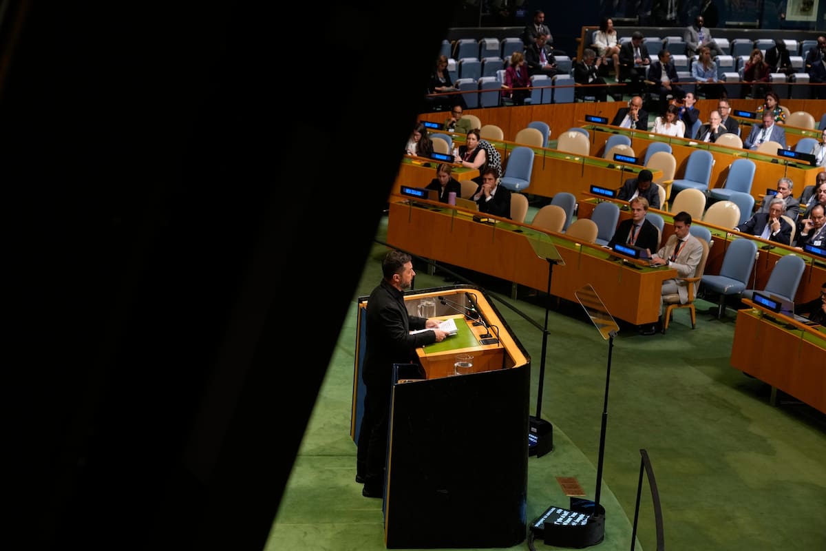 El presidente ucraniano Volodymyr Zelenskyy en la Asamblea General de las Naciones Unidas en Nueva Y