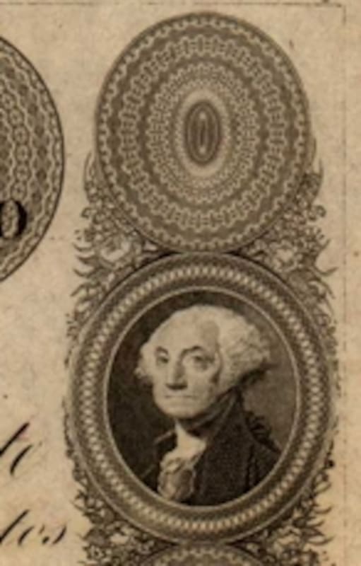 El primer billete argentino impreso en los Estados Unidos, con el retrato de George Washington