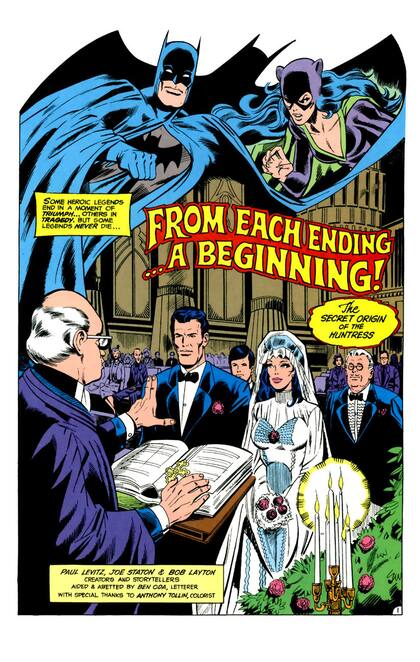 El primer casamiento de Batman y Gatúbela, en las páginas de DC Super-Stars N°17, en 1977, que repasaba su vida en común en apresuradas 13 páginas