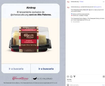 El primer local de The Cheesecake Factory en Argentina contará con cuatro sabores (Fuente: @cheesecake.arg)