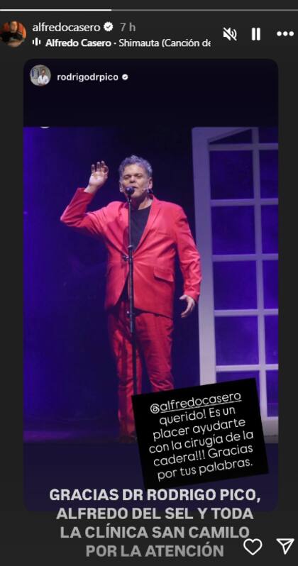El primer mensaje en redes de Alfredo Casero tras su operación (Captura: Instagram @alfredocasero)