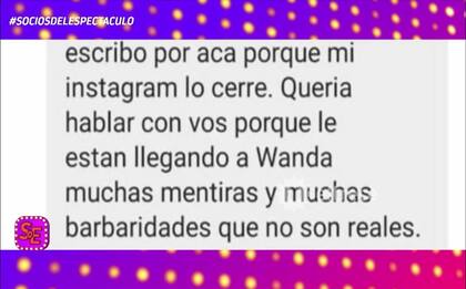 El primer mensaje que le habría enviado Mauro Icardi al entorno de la China Suárez (Foto: Captura de video)