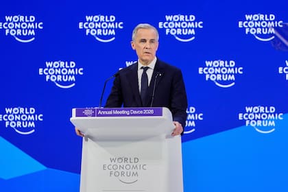 El primer ministro de Canadá, Mark Carney, durante su discurso en Davos