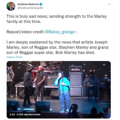 El primer ministro de Jamaica, Andrew Holness, lamentó el fallecimiento de Jo Mersa Marley