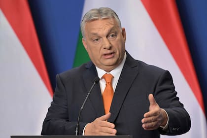 El primer ministro húngaro, Viktor Orban, hoy, durante una conferencia de prensa