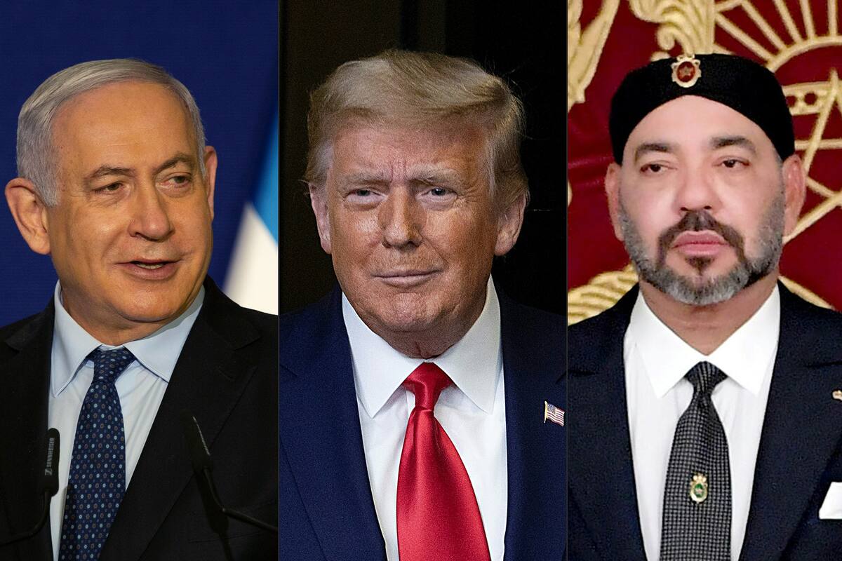 El primer ministro israelí, Benjamin Netanyahu, el presidente de Estados Unidos, Donald Trump, y el rey de Marruecos, Mohammed VI