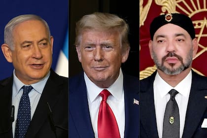 El primer ministro israelí, Benjamin Netanyahu, el presidente de Estados Unidos, Donald Trump, y el rey de Marruecos, Mohammed VI