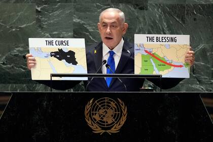 El primer ministro israelí Benjamin Netanyahu en la sede de las Naciones Unidas en Nueva York el 27 de septiembre del 2024. (AP Foto/Richard Drew)