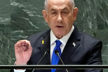 El primer ministro israelí Benjamin Netanyahu en la Asamblea General de la ONU el 27 de septiembre del 2024. (AP Foto/Richard Drew)