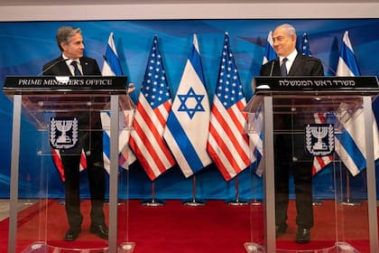 El primer ministro israelí, Benjamin Netanyahu y el secretario de Estado norteamericano, Antony Blinken en una rueda de prenda el 25 de mayo de 2021 en Jerusalén