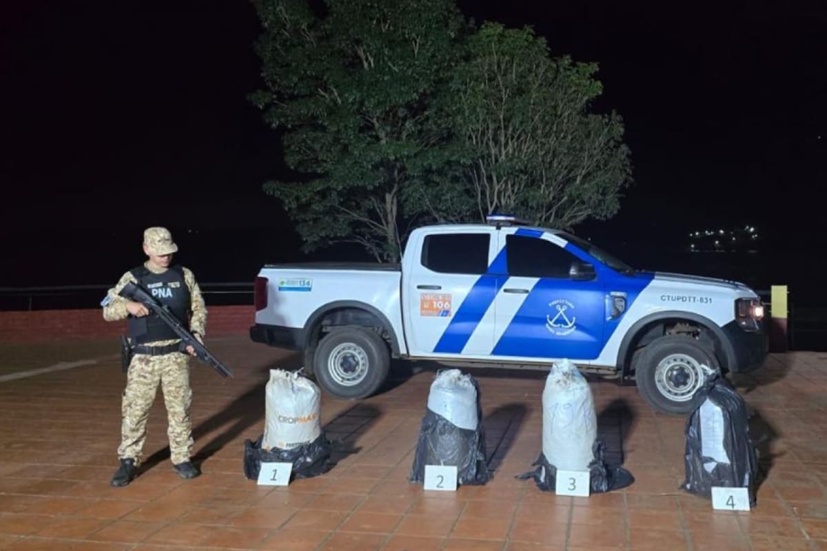 El procedimiento ocurrió en la localidad de Santa Ana tras tareas de inteligencia, la fuerza halló los estupefacientes ocultos en bultos durante un patrullaje en la zona del río Paraná (Foto: Ministerio de Seguridad / Argentina.gob.ar)