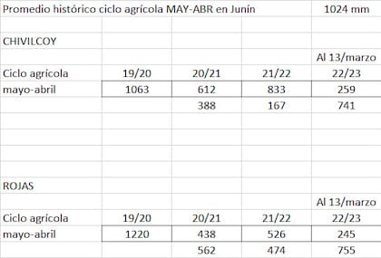 El promedio histórico de lluvias en Junín y lo que ocurrió en Chivilcoy y Rojas en las últimas campañas