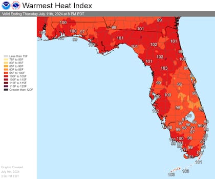 El pronóstico de índice de calor para Florida de este jueves 11 de julio